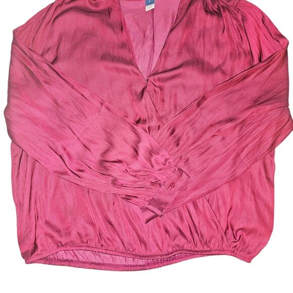 NWT Wrap‑Front Satin Long‑Sleeve Blouse Burgundy Surplice Top Women’s L Old Navy - Picture 9 of 10